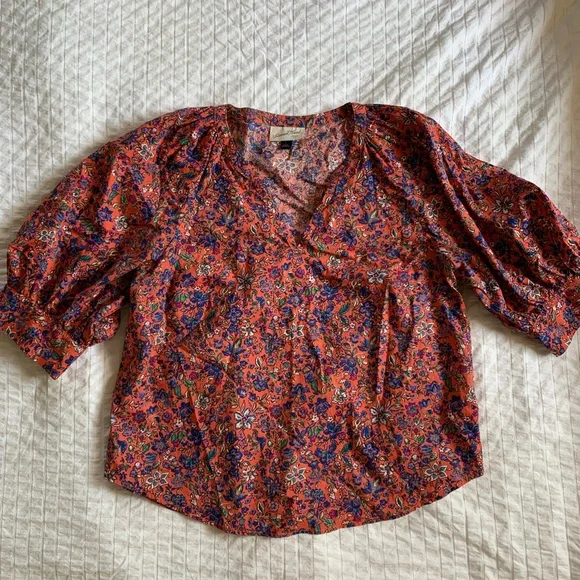 Universal Thread Floral Top | Red floral | Size Large | Puff Sleeve - Picture 1 of 8